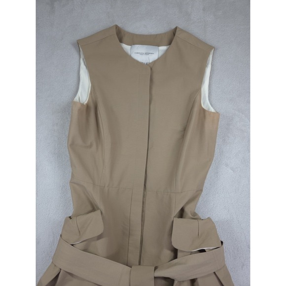 Carolina Herrera Dress Womens 10 Fit and Flare Belted Tan - Picture 4 of 14
